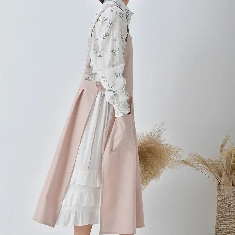 Korean Simple Side Lace-up Apron Pocket Sweet Cotton Linen Cross Back Apron Japanese Coffee Shop Baking Restaurant