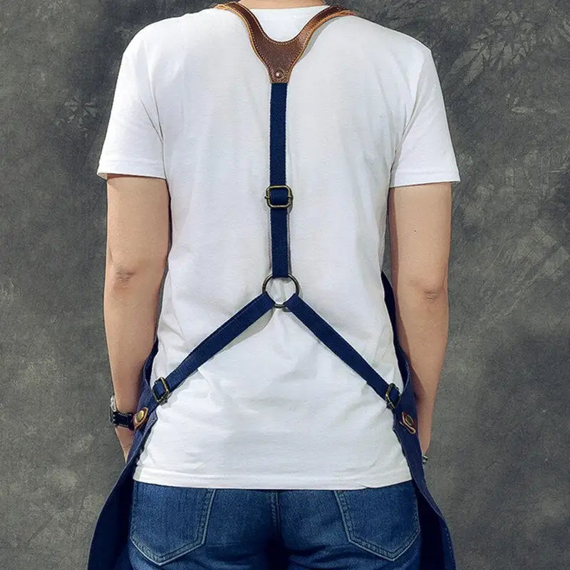 Tablier Denim & Cuir dos croisée