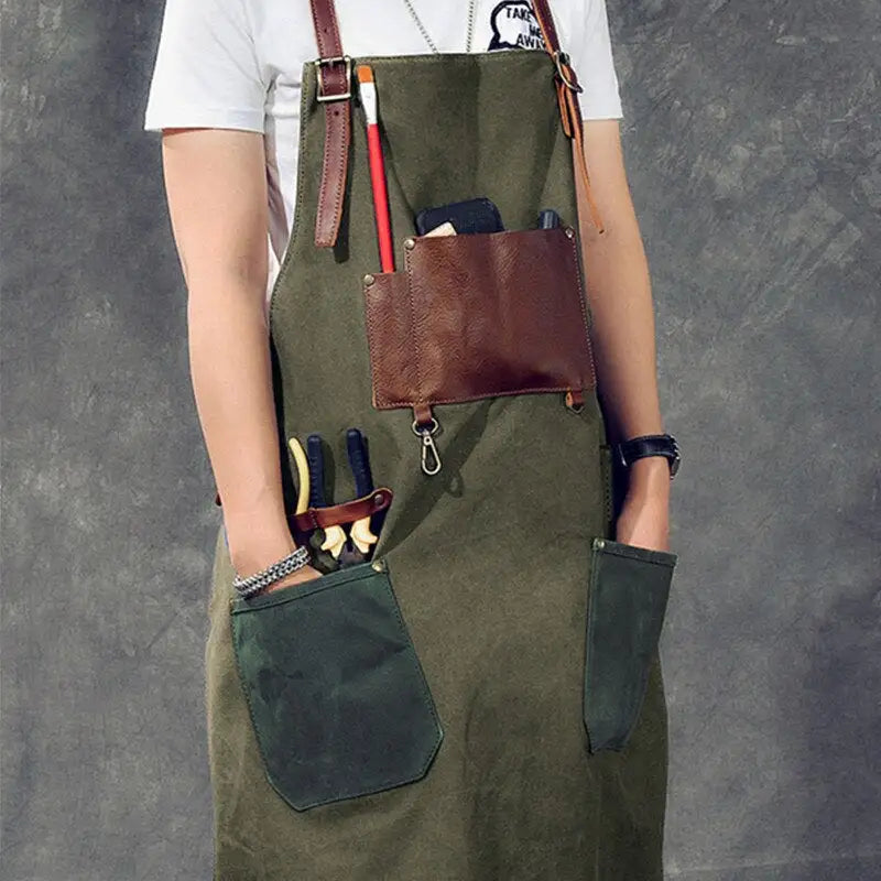 tablier denim cuir Vert