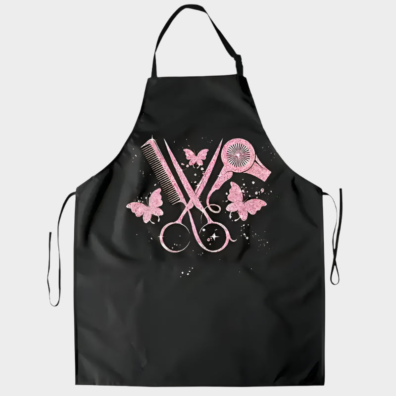 Tablier de Coiffeur Noir avec Motifs Rose