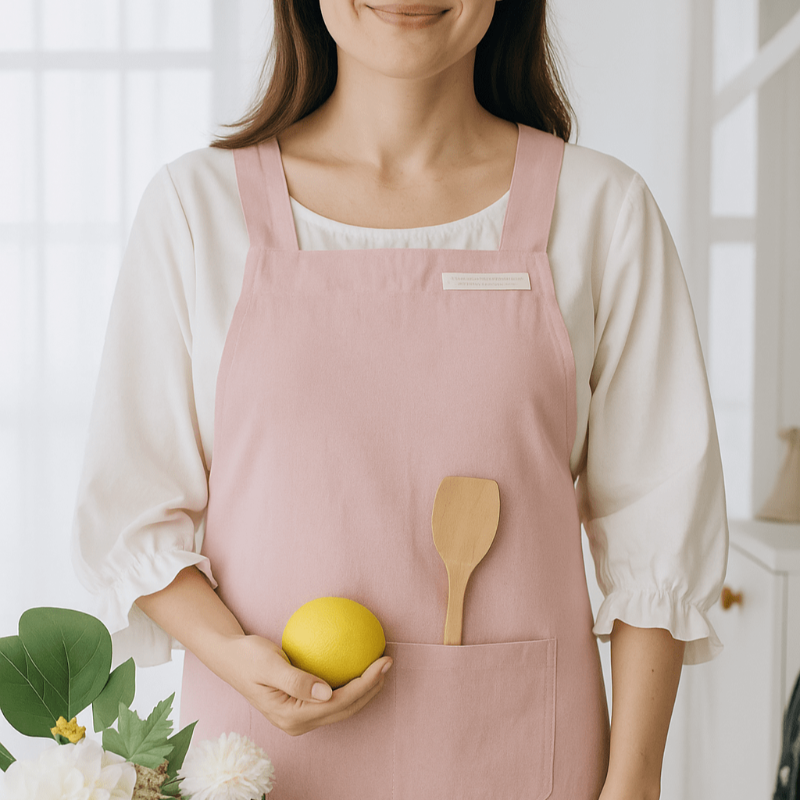Tablier Japonais Long Rose Croisé au Dos