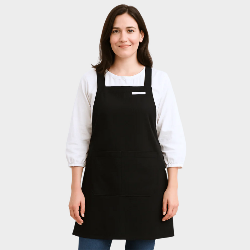 Tablier Japonais Long Noir Croisé au Dos