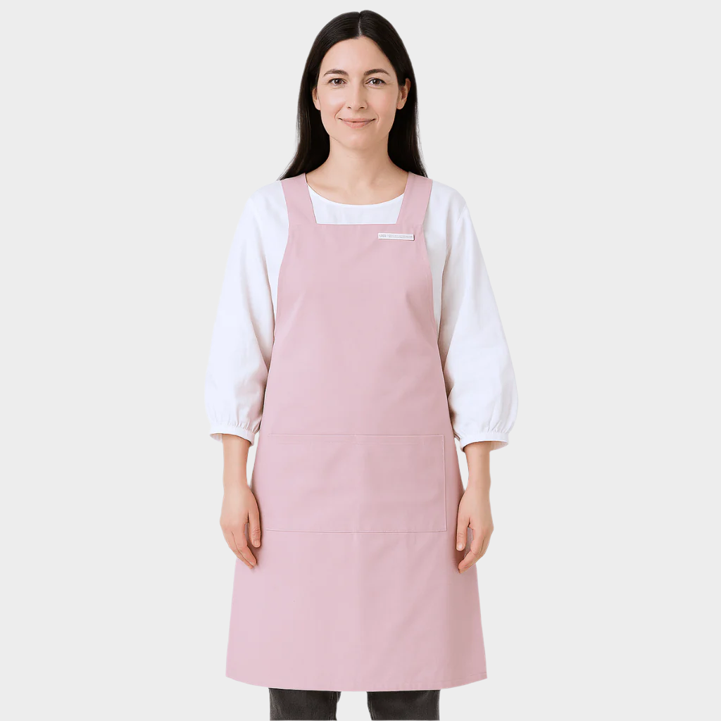 Tablier Japonais Long Rose Croisé au Dos