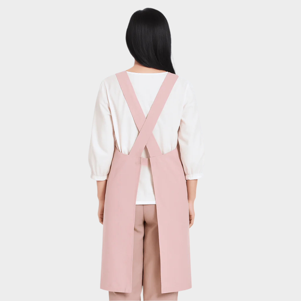 Tablier Japonais Long Rose Croisé au Dos