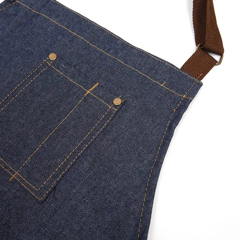 Adjustable Neckband Waistline Denim Apron Convenient Front Pocket Foldable Soft Wear-resistant Overalls For Home