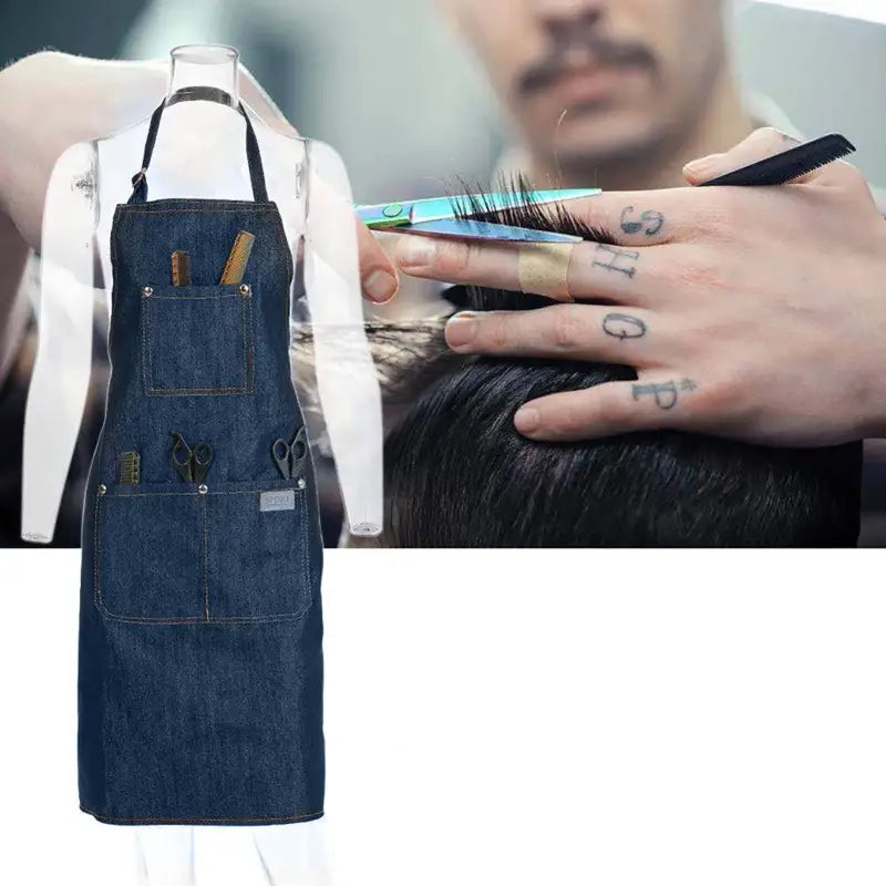 Denim Apron Salon Working Clothes Barber Cloth Kitchen Cooking Grill Restaurant Bar Shop Cafes Baking Beauty Nails