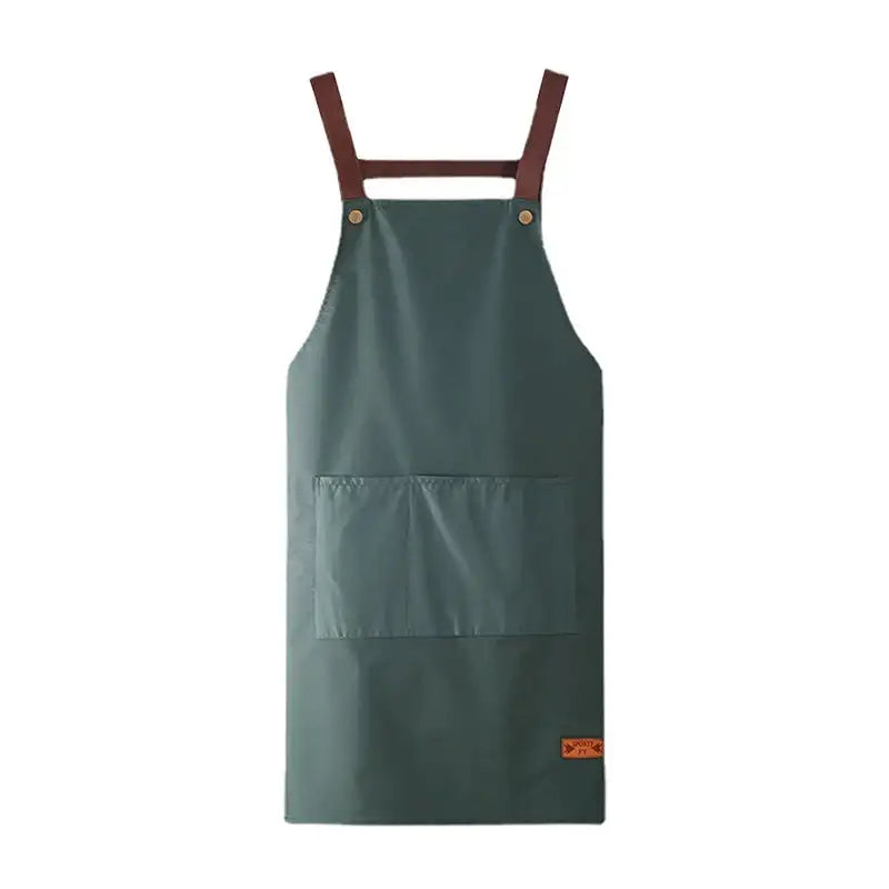 Fashionable Dark Green Waterproof Apron For Outdoor Barbecue And Home Kitchen Use -1PCS - green