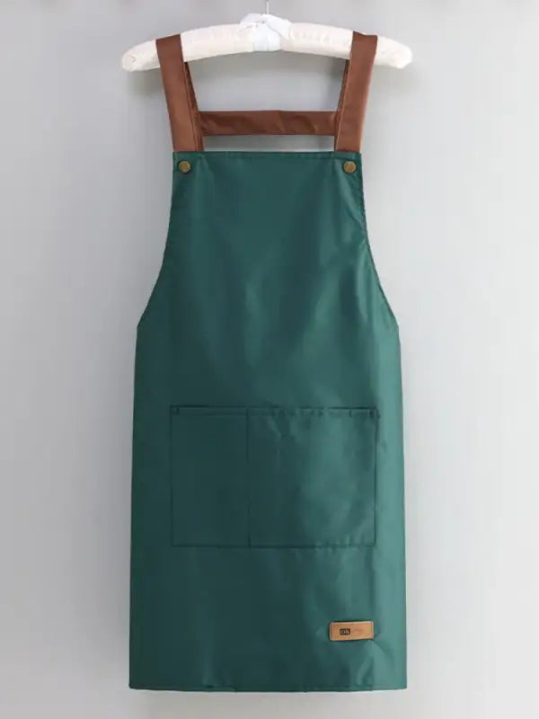 Fashionable Dark Green Waterproof Apron For Outdoor Barbecue And Home Kitchen Use -1PCS - green