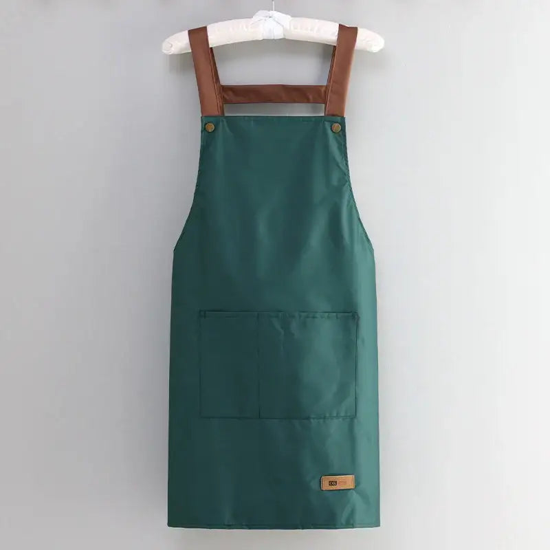 Fashionable Dark Green Waterproof Apron For Outdoor Barbecue And Home Kitchen Use -1PCS - green