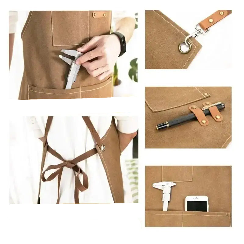 Household Canvas Apron Oil-proof Can Wipe Hands Kitchen CookingMen Women Adult With Tool Pockets Fashion Coffee Over