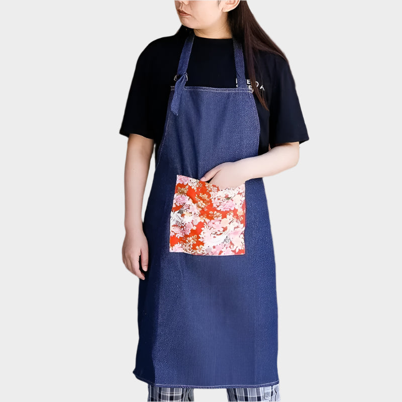 Tablier Japonais en Denim avec Imprimé Traditionnel