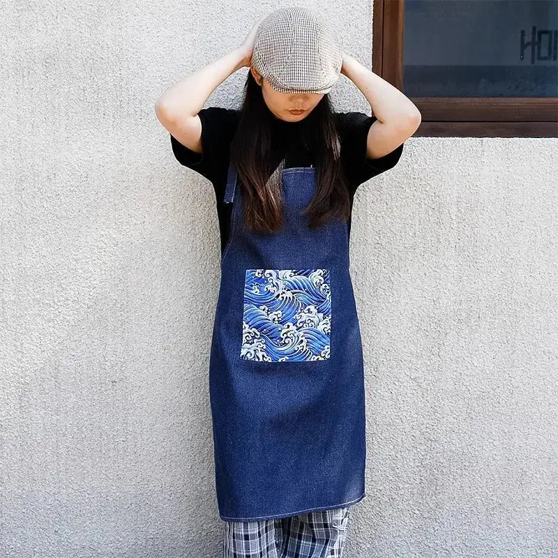 Japanese Cotton Denim Kitchen Apron Wear-resistant Men Women Barista Aprons With Pockets For Barbershop Painting