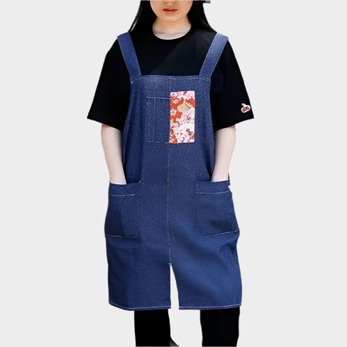 Tablier Japonais en Denim Fendu avec Imprimé