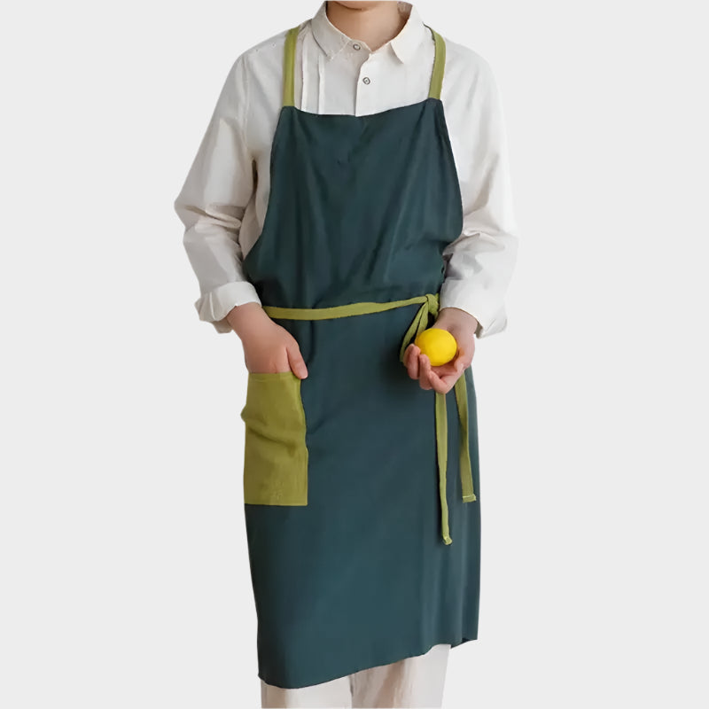 Japanese Cotton Linen Kitchen Apron for Men and Women with Pocket Lightweight Anti-dirty Chef Pinafore Work Clothes for