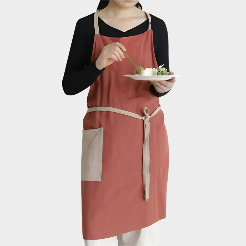 Japanese Cotton Linen Kitchen Apron for Men and Women with Pocket Lightweight Anti-dirty Chef Pinafore Work Clothes for