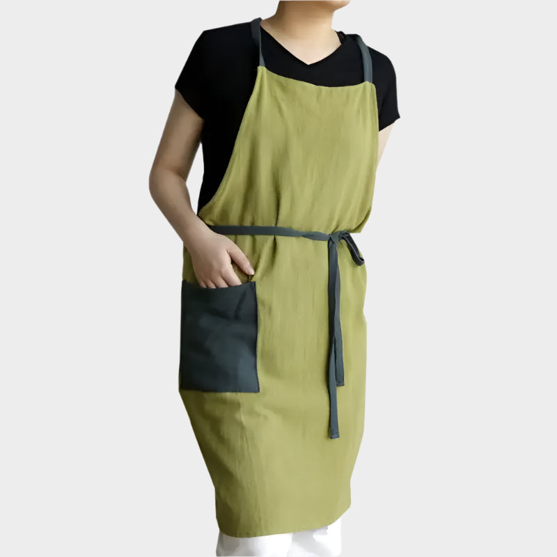 Japanese Cotton Linen Kitchen Apron for Men and Women with Pocket Lightweight Anti-dirty Chef Pinafore Work Clothes for