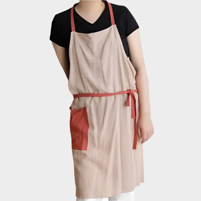 Japanese Cotton Linen Kitchen Apron for Men and Women with Pocket Lightweight Anti-dirty Chef Pinafore Work Clothes for