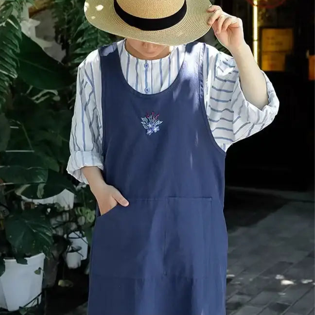 Tablier Japonais Croisé en Coton avec Broderie