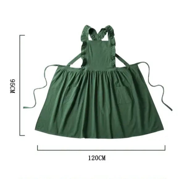 Japanese Korean Flouncing Kitchen Coffee Shop Working Falbala Apron kawaii Home Cotton Linen Pinafore with Lotus Leaf