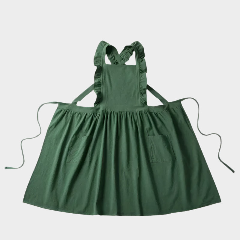 Japanese Korean Flouncing Kitchen Coffee Shop Working Falbala Apron kawaii Home Cotton Linen Pinafore with Lotus Leaf