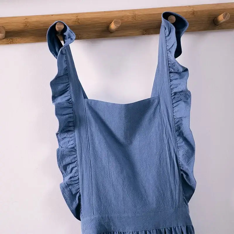 Japanese Korean Flouncing Kitchen Coffee Shop Working Falbala Apron kawaii Home Cotton Linen Pinafore with Lotus Leaf