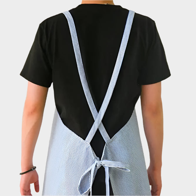 Japanese Stripe Cotton Canvas Kitchen Apron for Men and Women Anti-dirty Cross-back Pinafore with Pockets for Baking