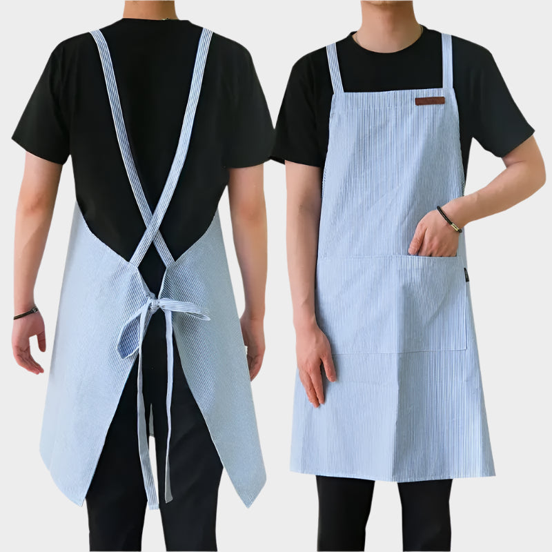 Japanese Stripe Cotton Canvas Kitchen Apron for Men and Women Anti-dirty Cross-back Pinafore with Pockets for Baking