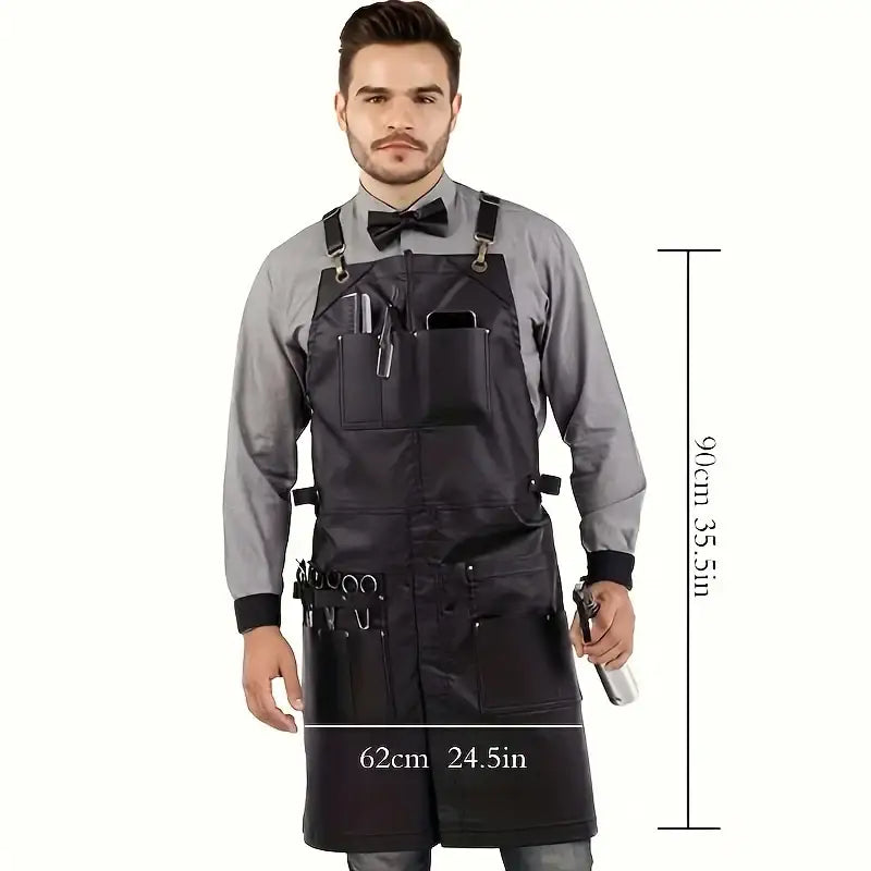 Kitchen Barber Barbershop Hairdresser Catering Baking Thickened Work Uniform Multiple Pu Leather Pockets Waterproof