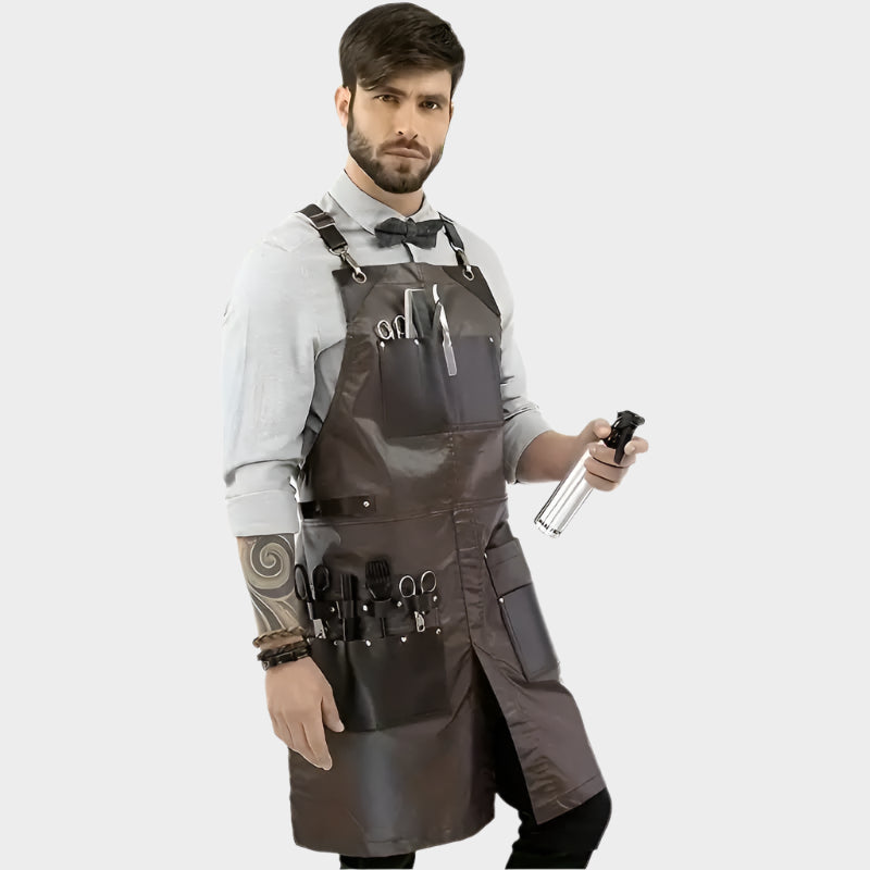 Kitchen Barber Barbershop Hairdresser Catering Baking Thickened Work Uniform Multiple Pu Leather Pockets Waterproof