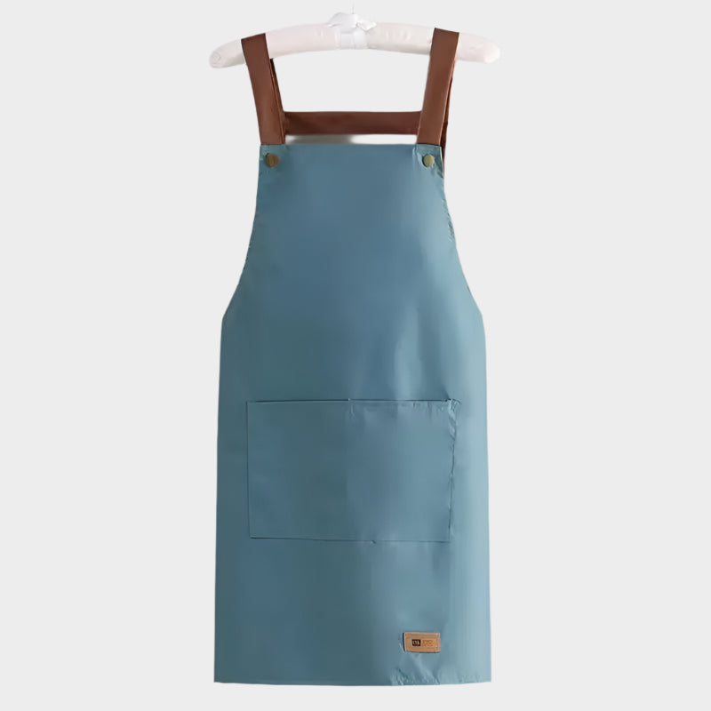 Kitchen waterproof and oil resistant apron for men and women cooking solid color simple hotel work clothes - blue