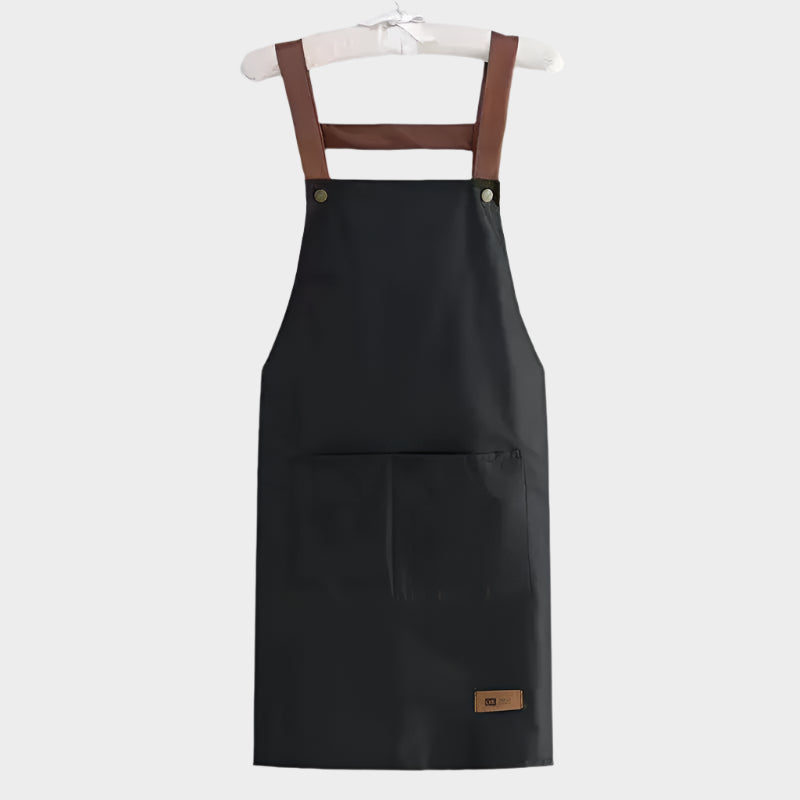 Kitchen waterproof and oil resistant apron for men and women cooking solid color simple hotel work clothes - black