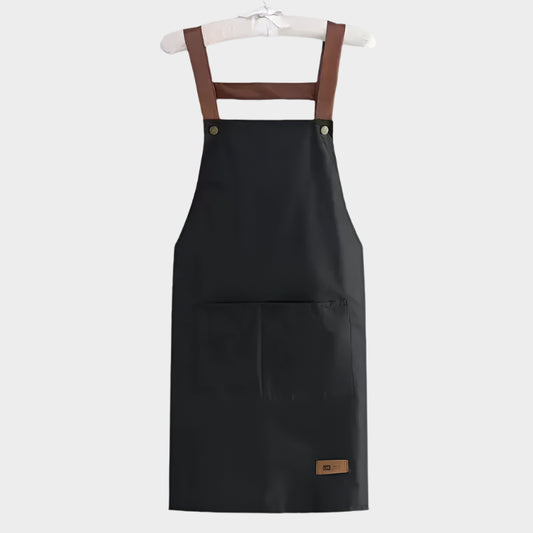 Kitchen waterproof and oil resistant apron for men and women cooking solid color simple hotel work clothes - black