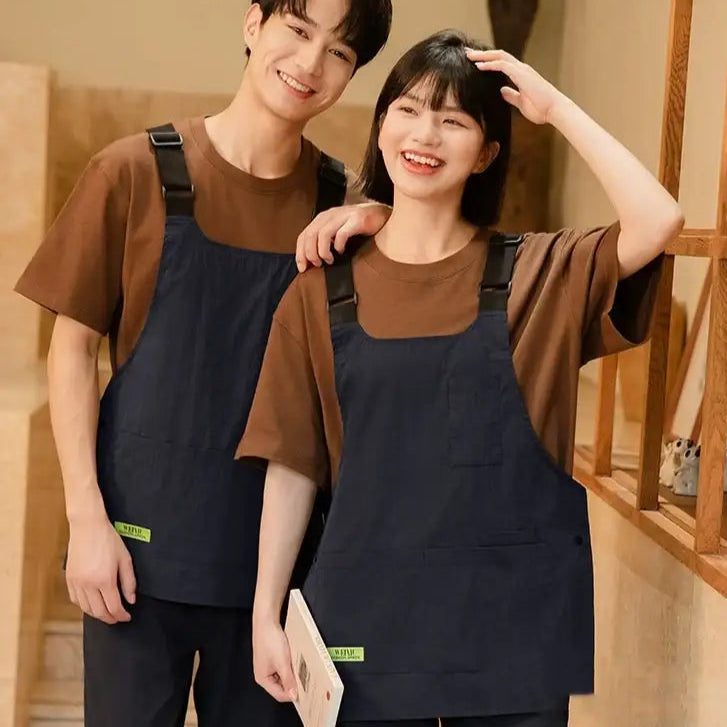 Latest Japanese Style Vest Apron With Multiple Pockets Male Female Waiter Work Clothes Adjustable Widened Shoulder