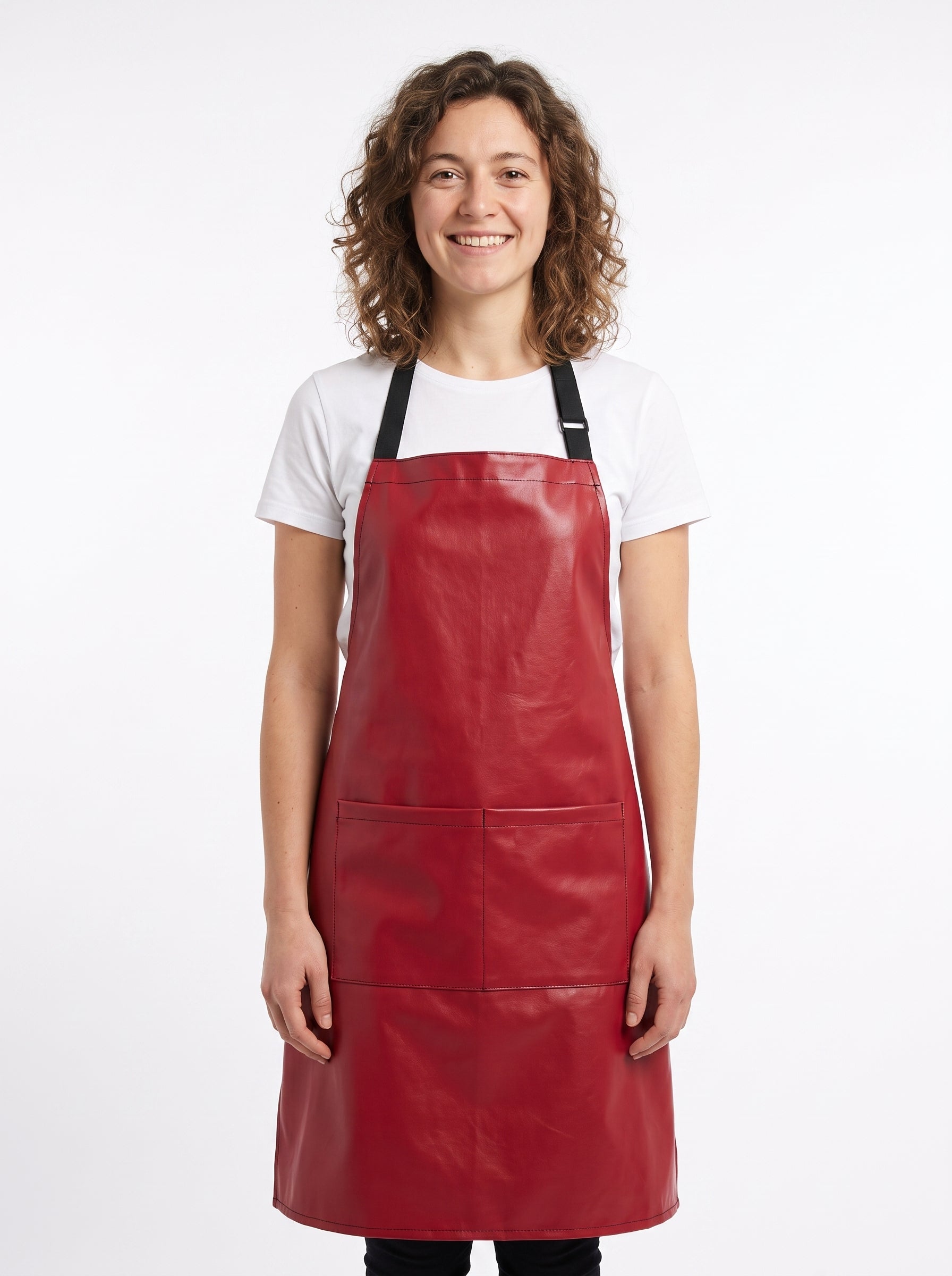 Tablier de Cuisine Toile Cirée, packshot studio porté par un modèle