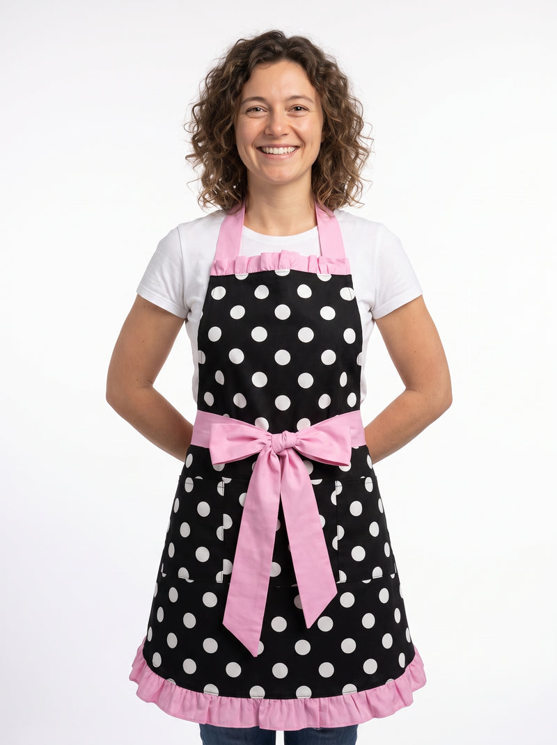 Tablier Cuisine Pin Up, packshot studio porté par un modèle