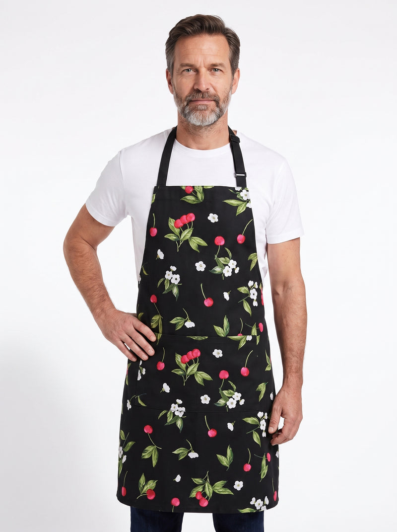 Tablier Rétro Pin-Up, packshot studio porté par un modèle