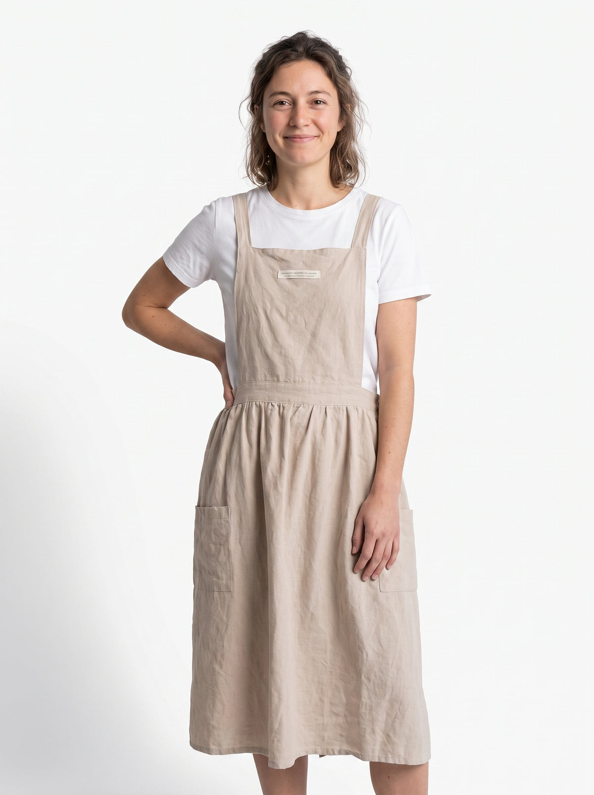 Tablier Japonais Femme, packshot studio porté par un modèle