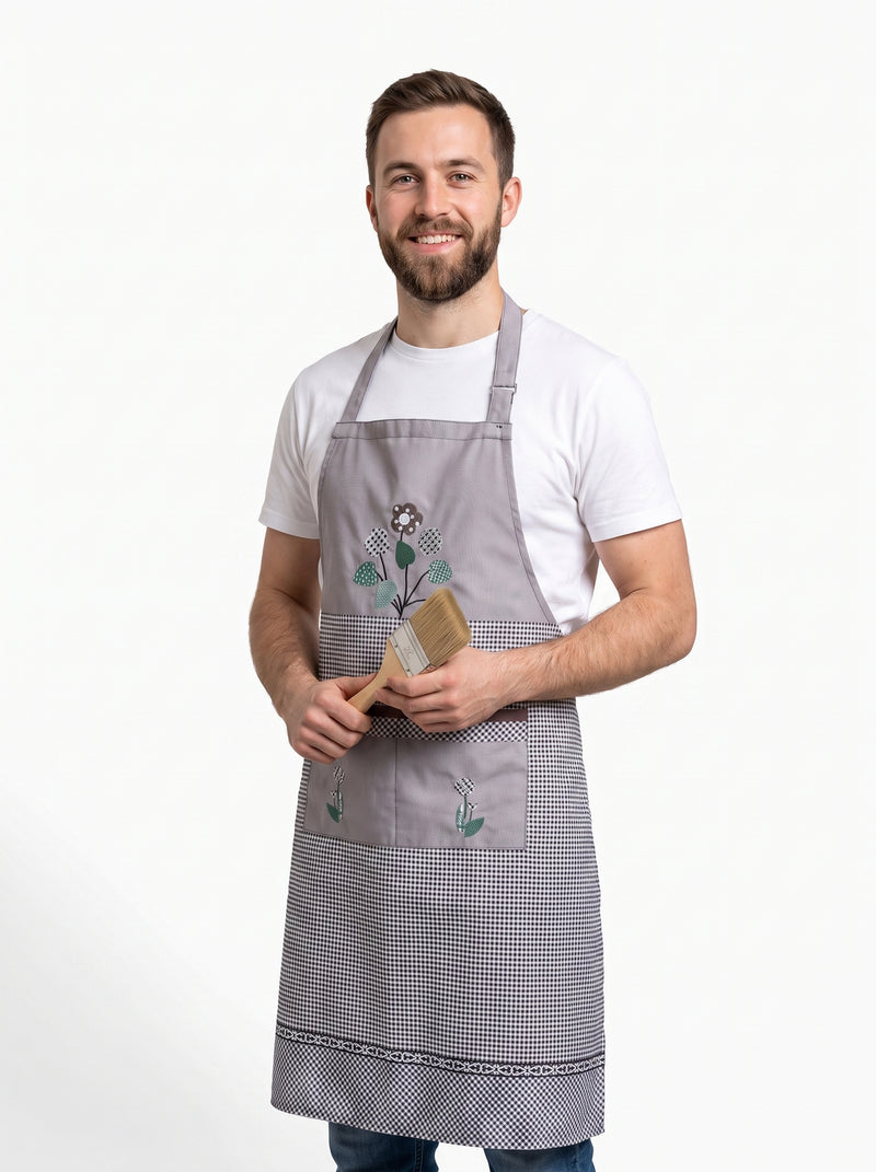 Tablier Peinture Manche Longue Adulte, packshot studio porté par un modèle