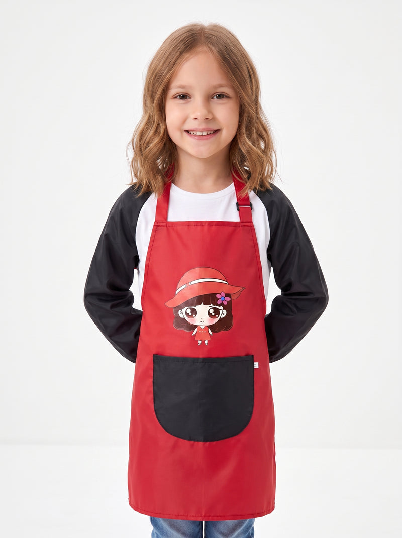 Tablier de Peinture Fille, packshot studio porté par un modèle