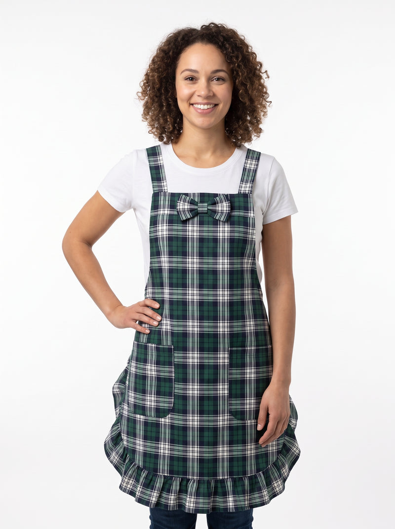 Tablier Femme Quadrillé, packshot studio porté par un modèle