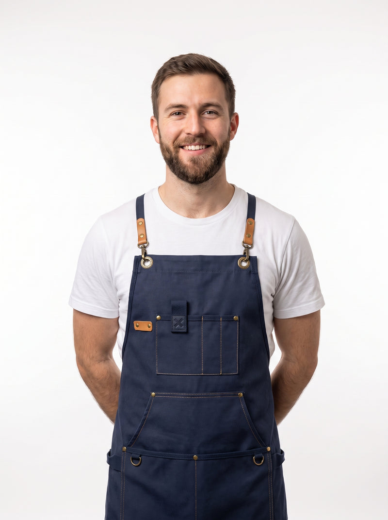 Tablier Imperméable Professionnel, packshot studio porté par un modèle