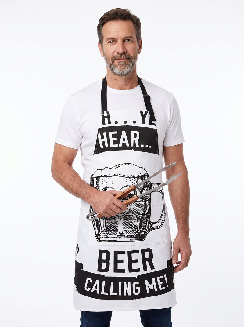 Tablier Biere, packshot studio porté par un modèle