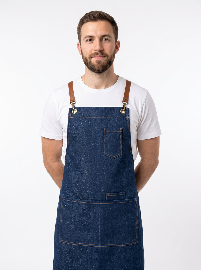 Tablier Serveur Paris, packshot studio porté par un modèle