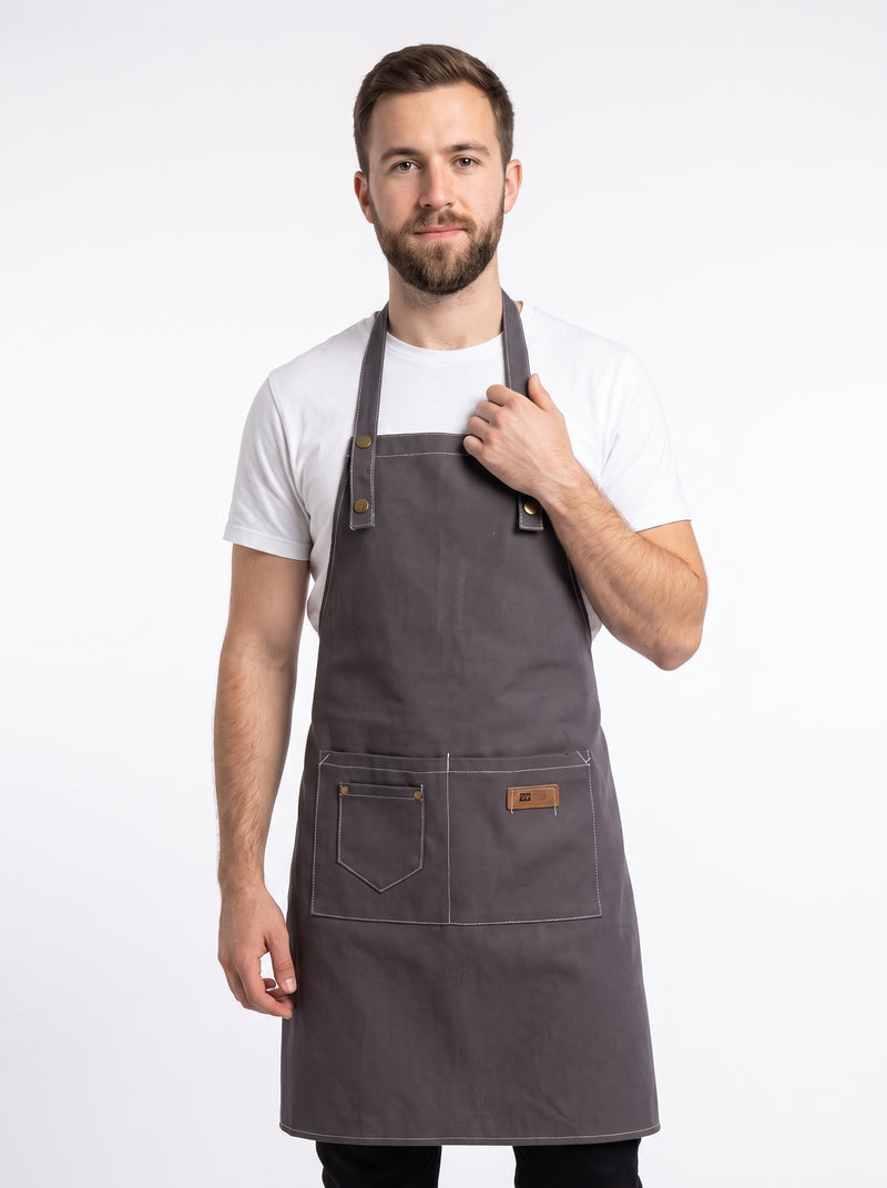 Tablier de Cuisine Style Bistrot, packshot studio porté par un modèle