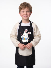 Tablier de Peinture Enfant Noir et Blanc Motif Lapin