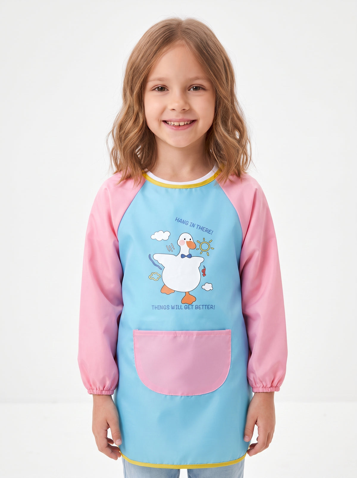 Tablier de Peinture Enfant Bleu et Rose Motif Oie