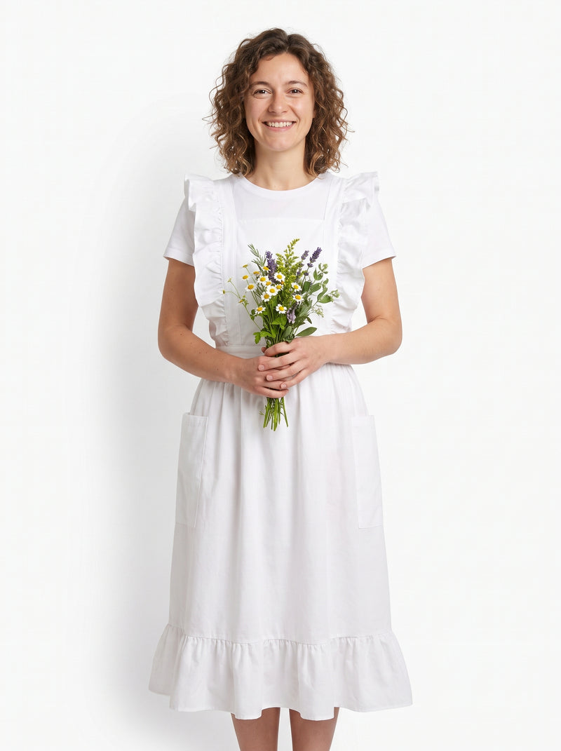Tablier de Fleuriste en Lin et Coton avec Poches, packshot studio porté par un modèle
