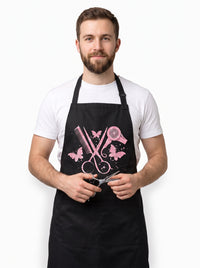 Tablier de Coiffeur Noir avec Motifs Rose