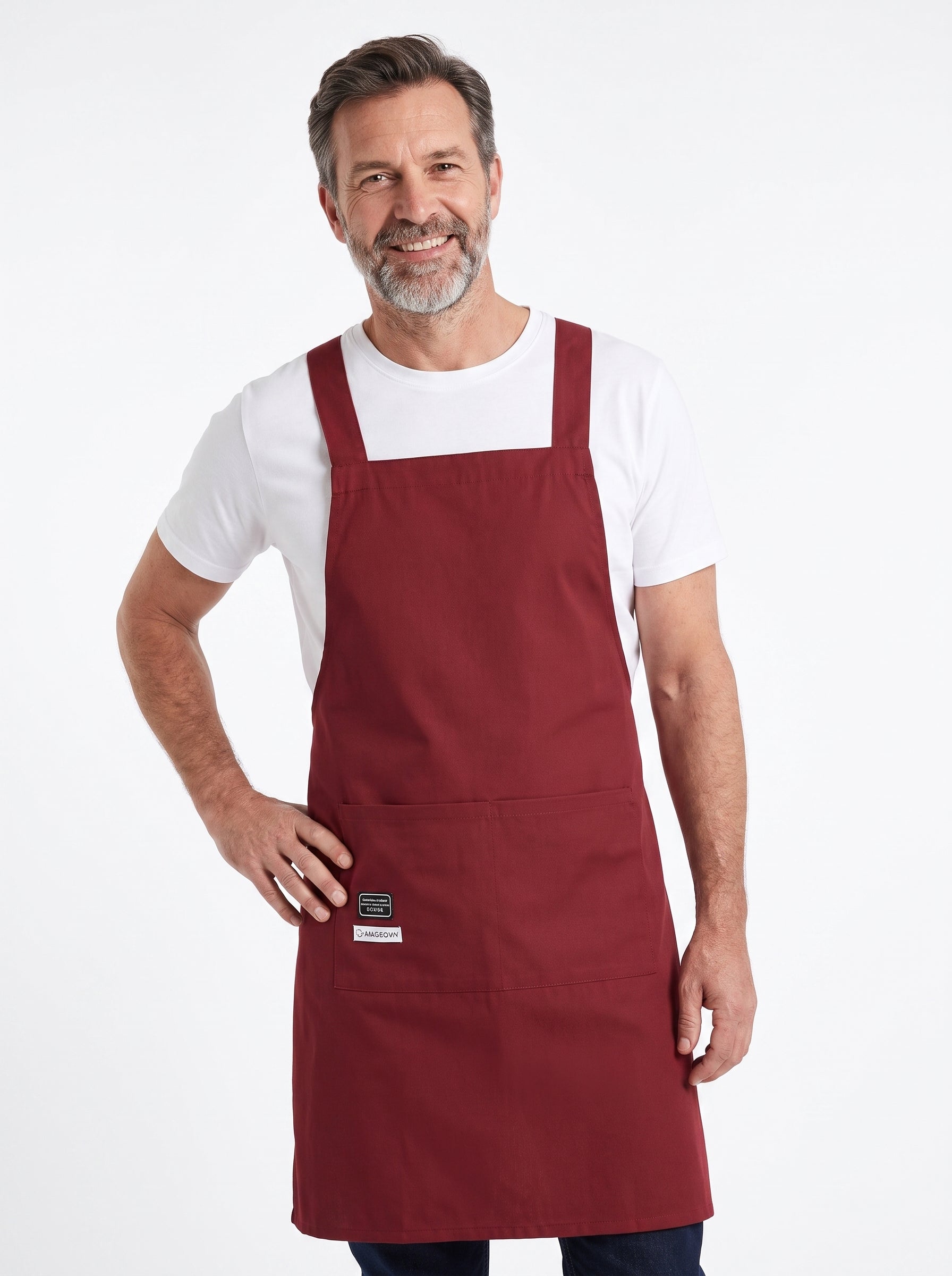 Tablier Imperméable à Bretelles Croisées Style Japonais, packshot studio porté par un modèle