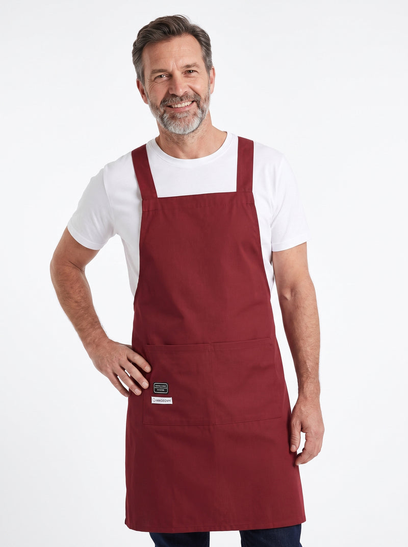 Tablier Imperméable à Bretelles Croisées Style Japonais, packshot studio porté par un modèle